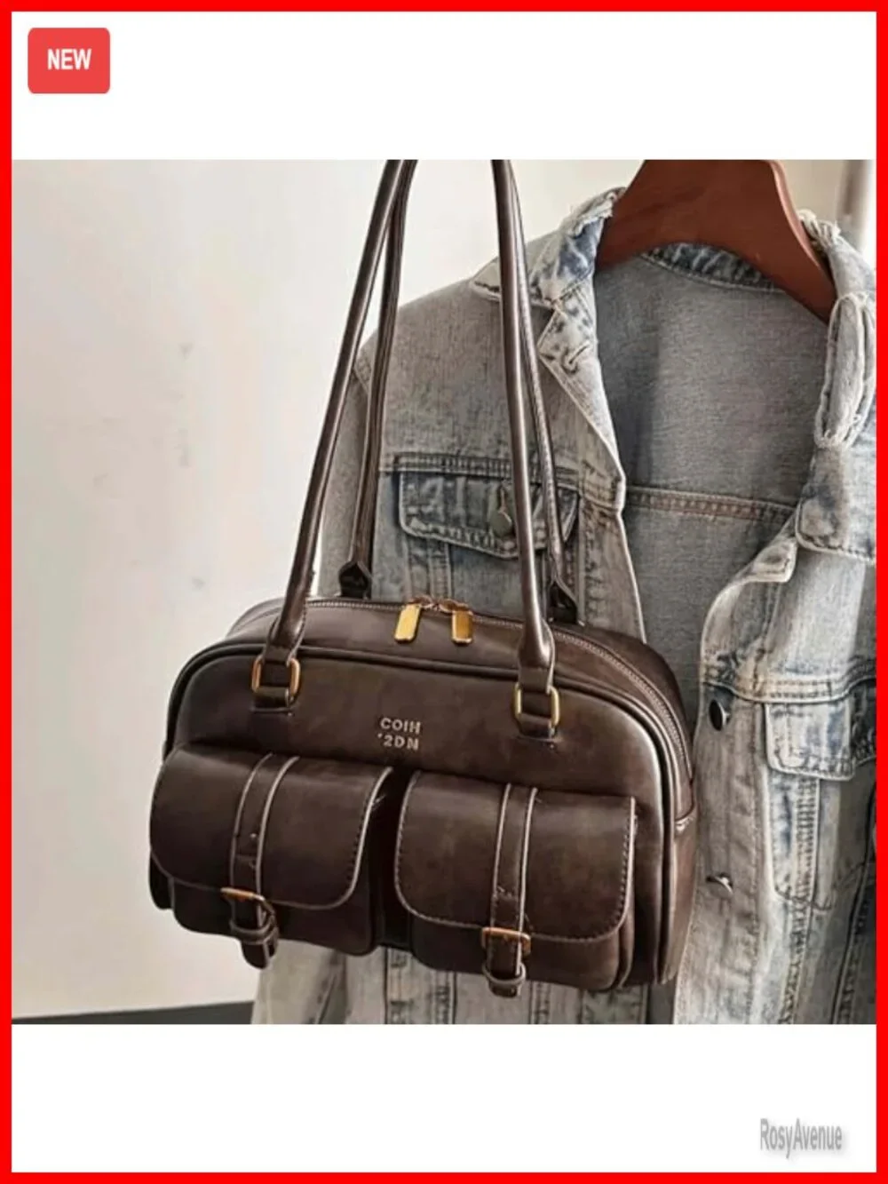 Vintage Style Faux Leather Hobo Shoulder Bag with Double Front Pockets